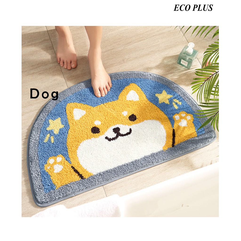 Keset Microfiber anti slip floor Mat carpet Setengah Lingkaran Motif Cat Dog Kucing Anjing