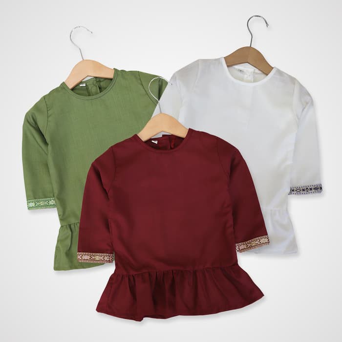 KicauKecil - Hana Top Baju Tunik Anak model peplum 1-8T Putih-Maroon- - Maroon- 1 Tahun