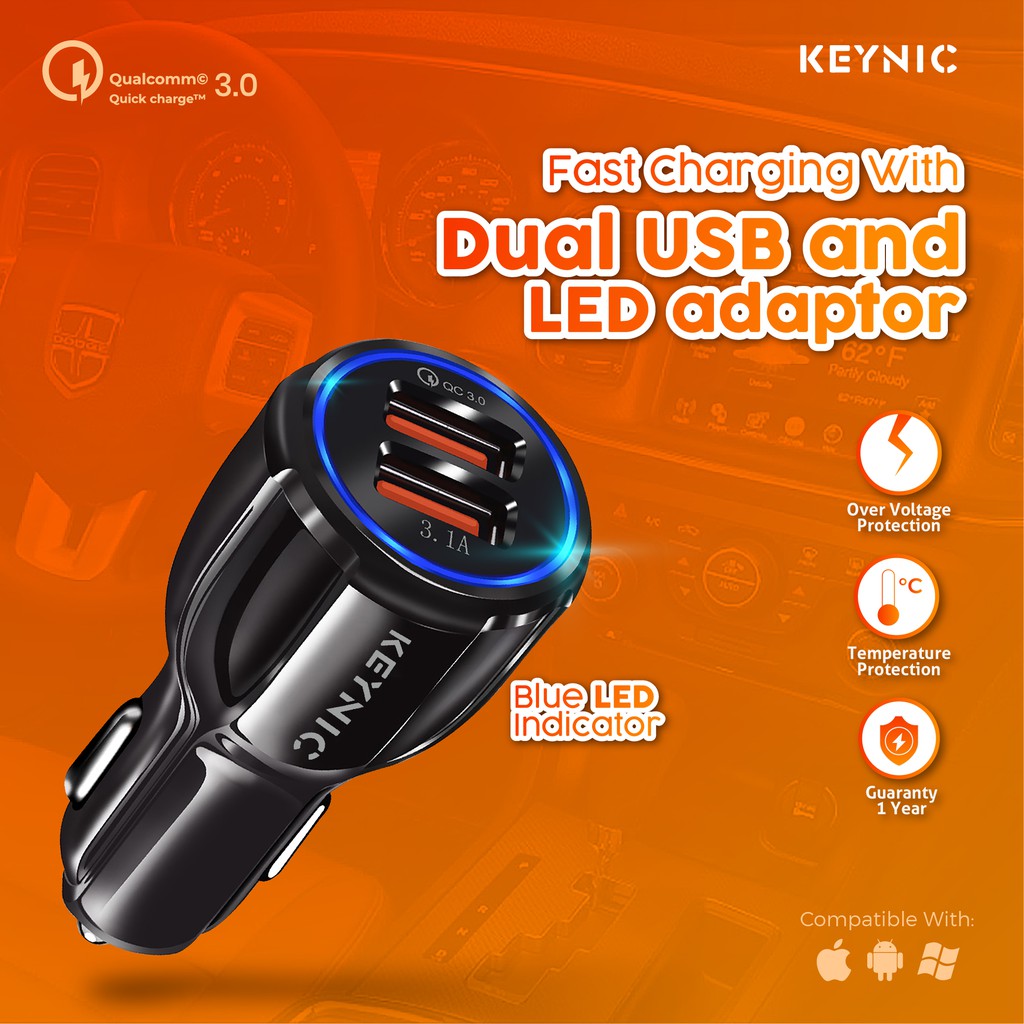 Keynic Car charger quick charge with Led and smart chip