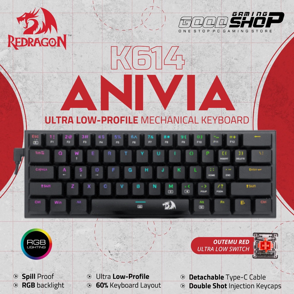 Redragon ANIVIA K614 Mechanical 60% Ultra Low RGB - Gaming Keyboard