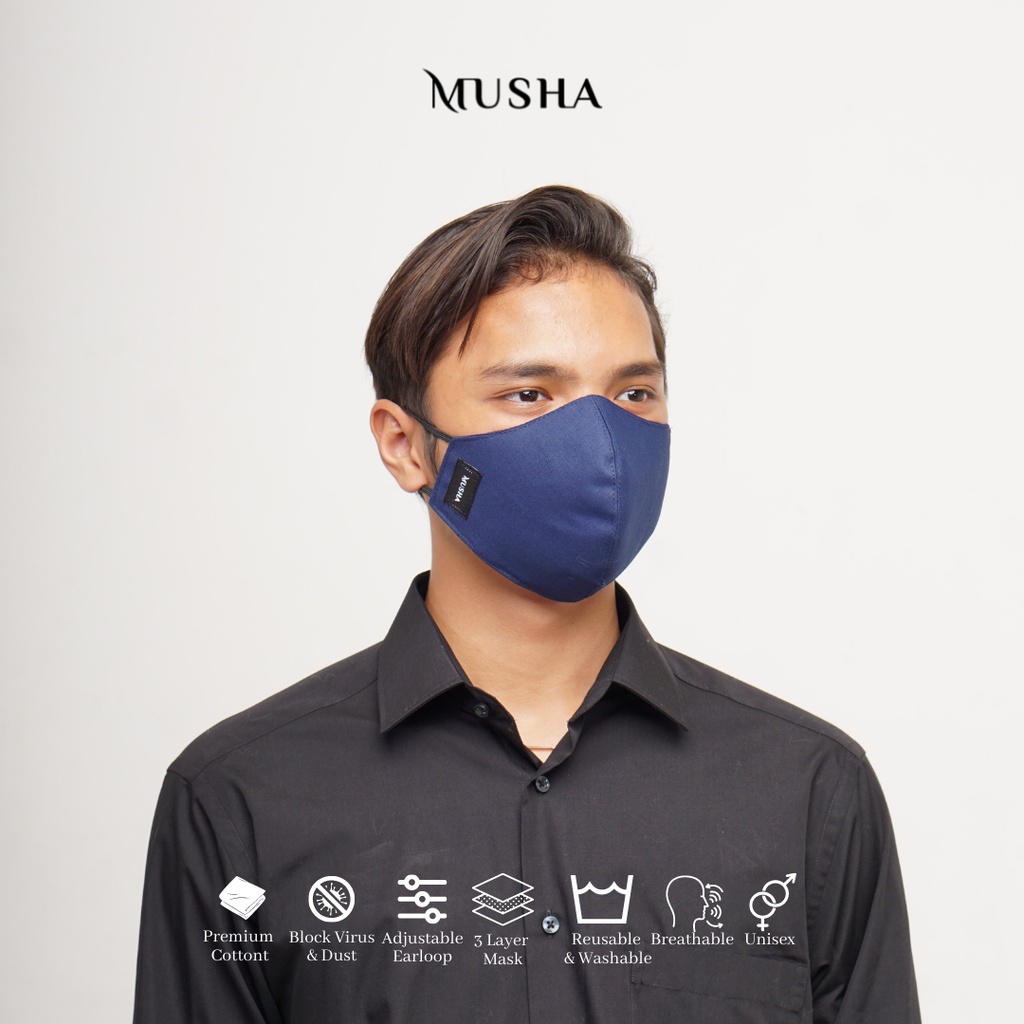 Musha Duckbill Mask - Navy | Masker Kain 3 Ply Earloop