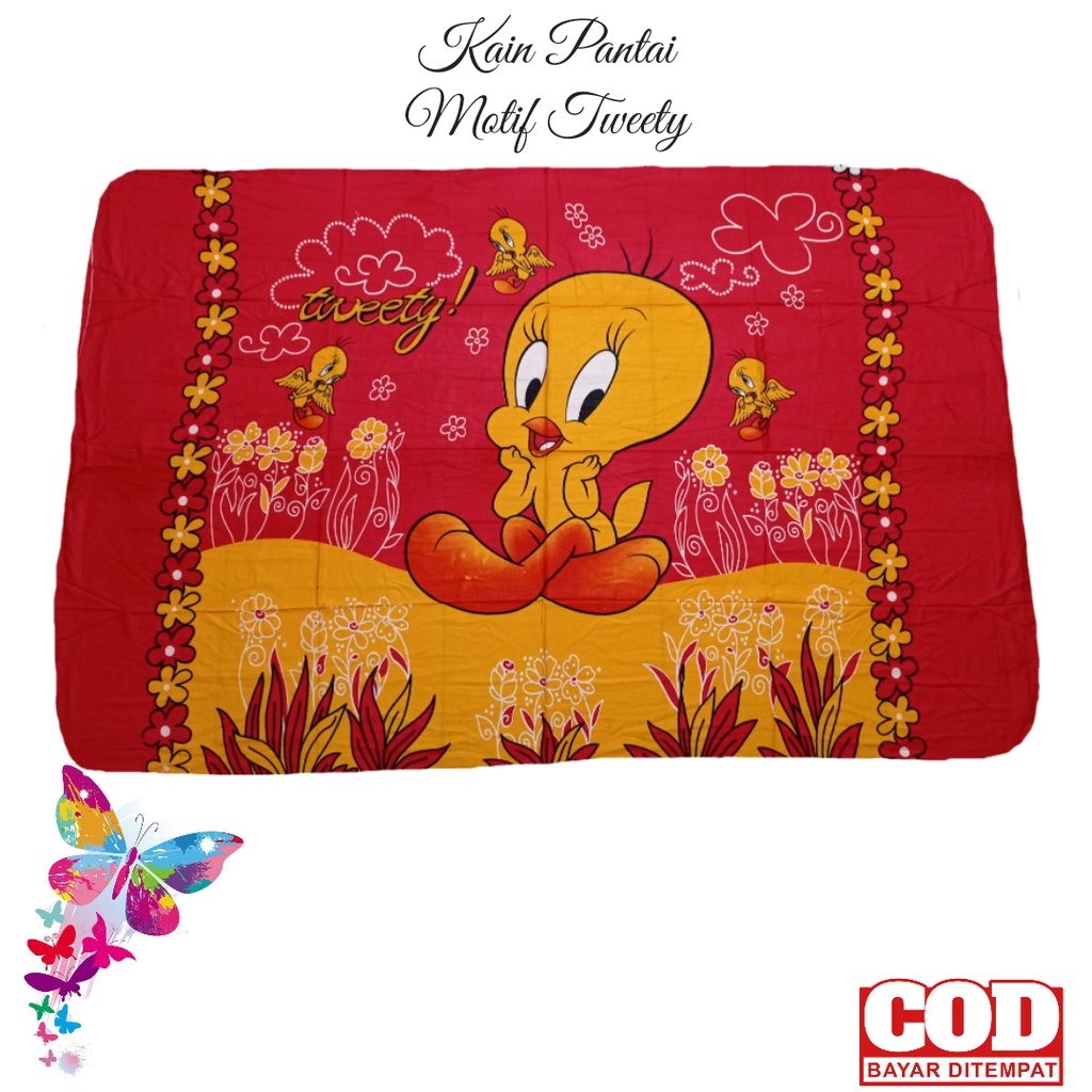 Kain Bali-Sarung Bali-Kain Pantai motif Jumbo Motif Karakter Tweety Premium - Lalakushop 185x120cm T