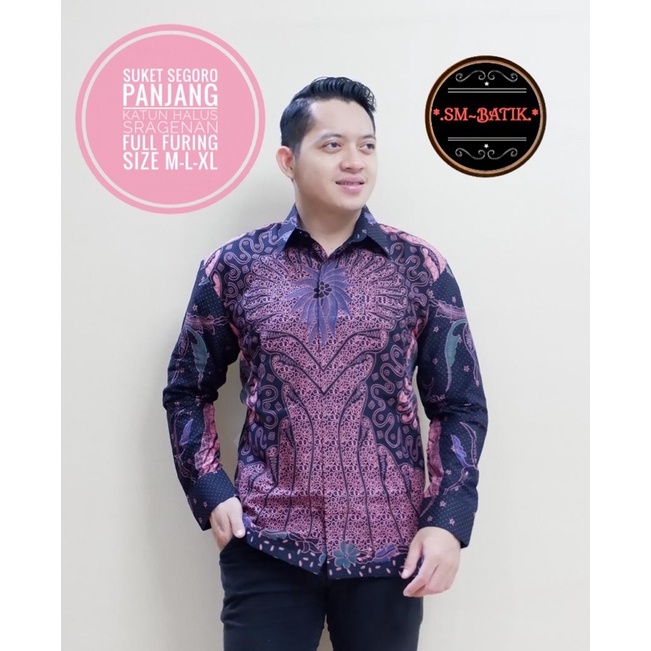 ATASAN KEMEJA BATIK PRIA MOTIF SUKET SEGORO ASLI SOLO KATUN HALUS FULL FURING UNGU LILAC SM JAGADMUD