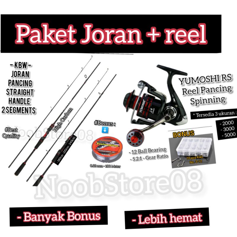 Set Pancing Joran Carbon Fiber KBW 180cm plus Reel YUMOSHI RS 2000/3000/5000