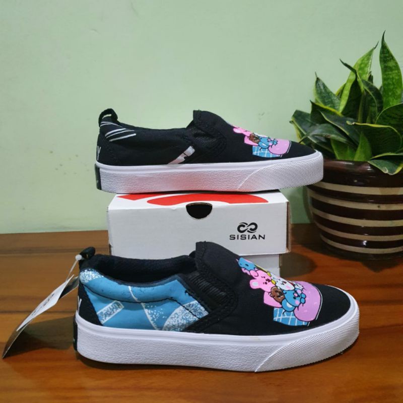 Sisian Sepatu Sneaker Anak Perempuan Cewe Slip on Bts Bt21 Cimmy Umur 3 4 5 6 7 8 9 10 Tahun