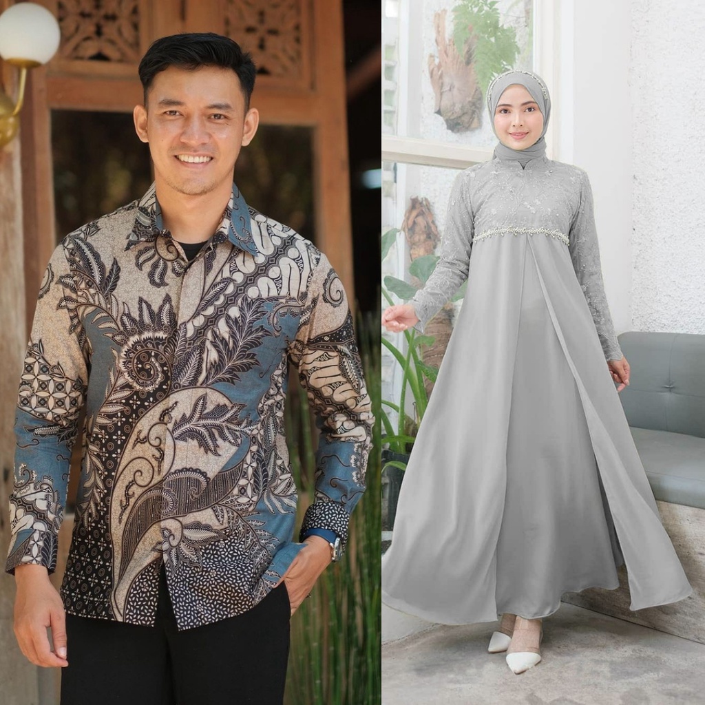 NEW COLLECTION - Couple Gamis Brukat Premium Gamis Brukat Dress Brukat Gamis Zalla Couple Lamaran Kondangan Kemeja Batik Couple Brukat