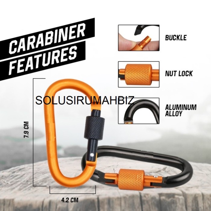 CARABINER 7.9X4.2 CM TAS BUCKLE NUT LOCK ALUMINIUM ALLOY agak besar