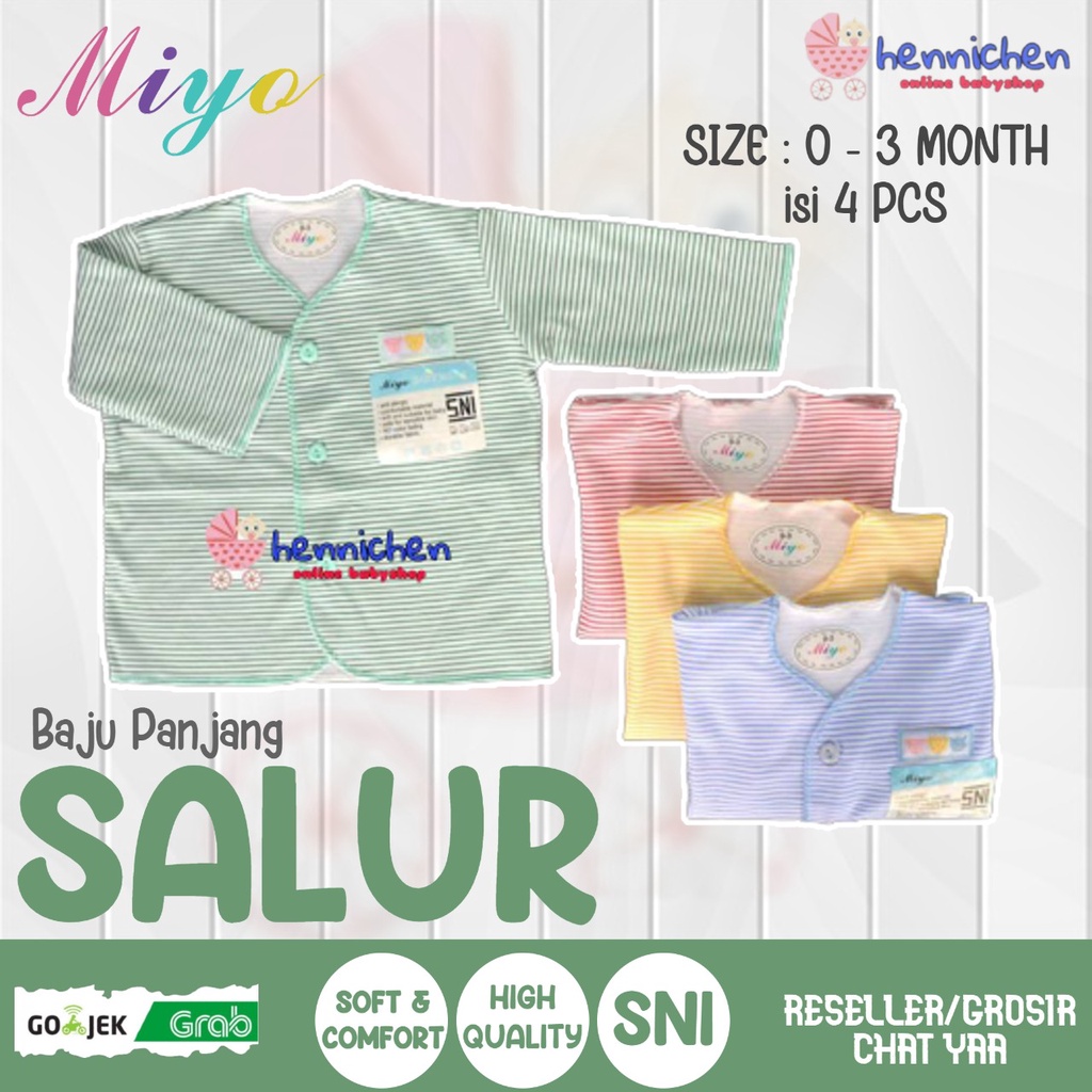 4 Pcs baju bayi miyo Lengan Panjang Salur Newborn (0-3M)