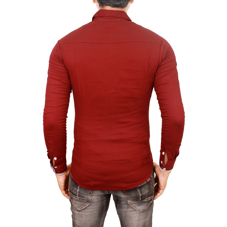 Kemeja Slimfit Model Korea Warna Merah Marun – FBL 05