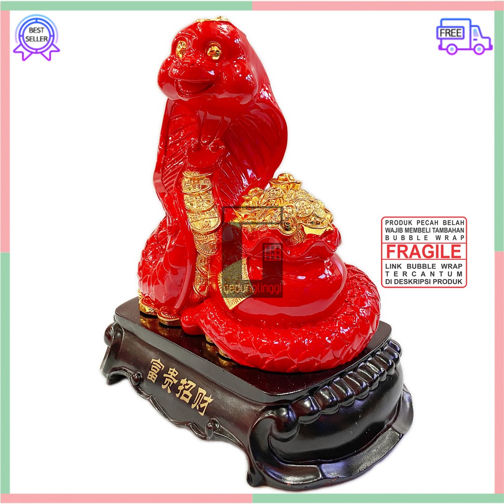 Patung Pajangan Hiasan Shio Ular Cobra Kado Imlek Hoki Rejeki Zodiak Lucky Fengshui Emas Gold Resin