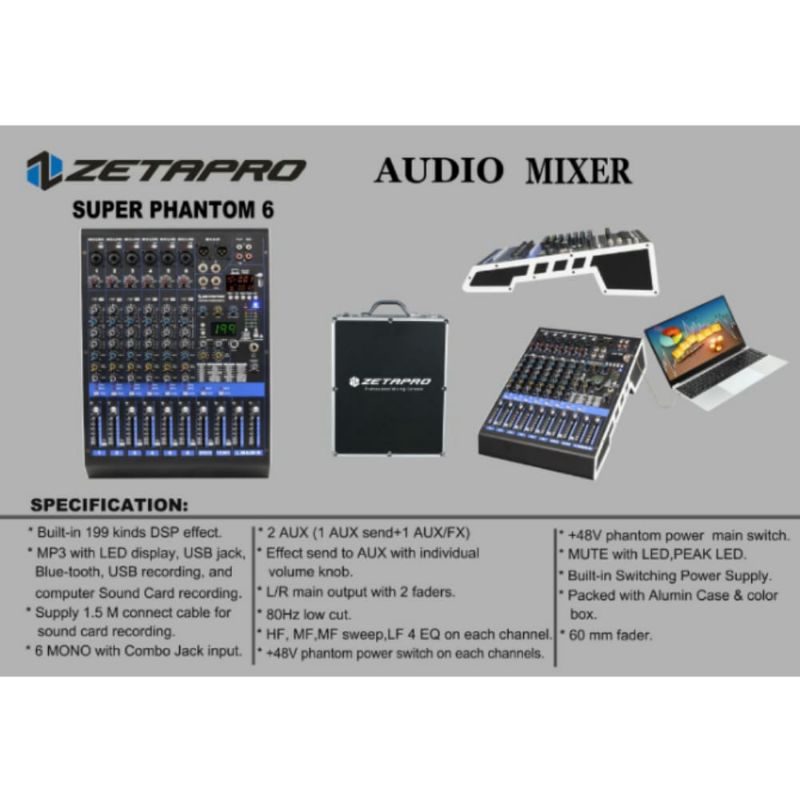Mixer Audio Zetapro Super Phantom 6 Original 6 Channel Hardcase