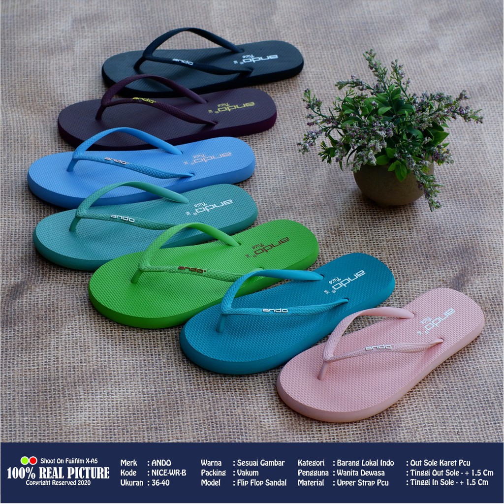 Sendal flip flop cewek dewasa jepit karet ori sandal flat japit wanita perempuan flat anti air kwalitas import Ando Nice promo murah keren cod 36-40