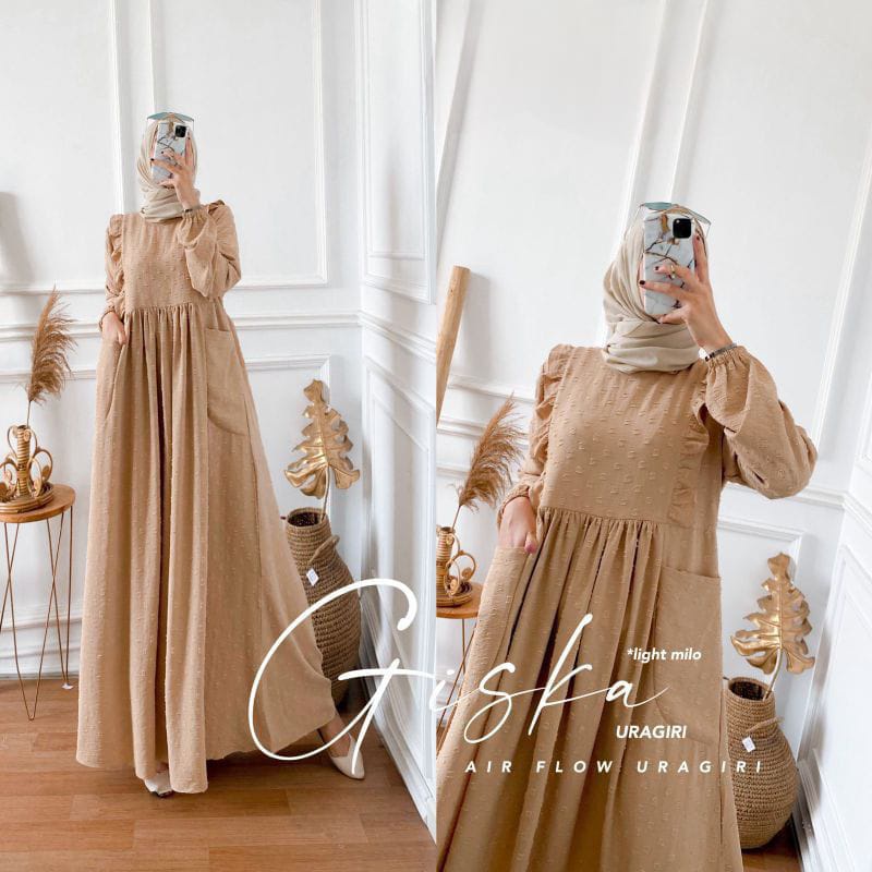 GISKA DRESS / GAMIS CRINCLE URAGIRI JUMBO / GAMIS MUSLIM TERBARU / DRESS CASUAL / GAMIS KONDANGAN / 