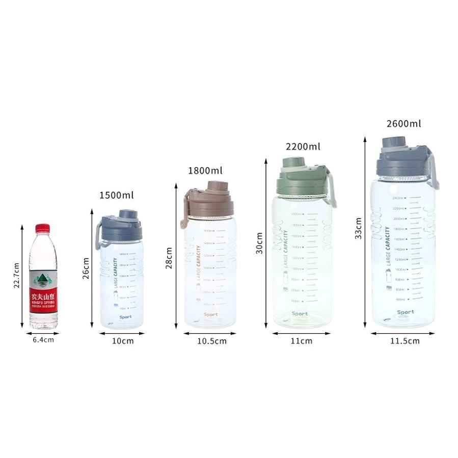 Kapasitas besar 1500/1800/2200/2600ml botol air portabel