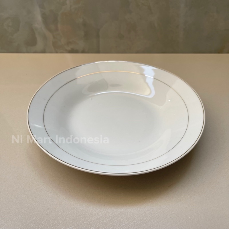 Piring Soup 9 Lismas Taniti PS8GK ( LUSIN / 12 BUAH ) | Makan Porcelen Keramik Polos Garis Simpel