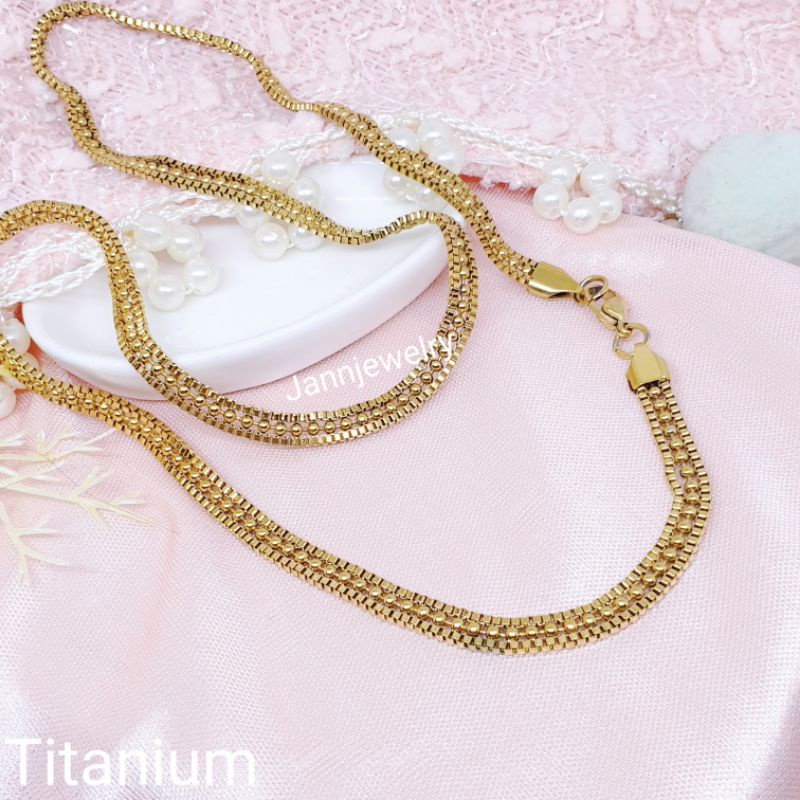 kalung titanium import anti karat&amp;alergi size 60cm gold ♡KT-99-E♡