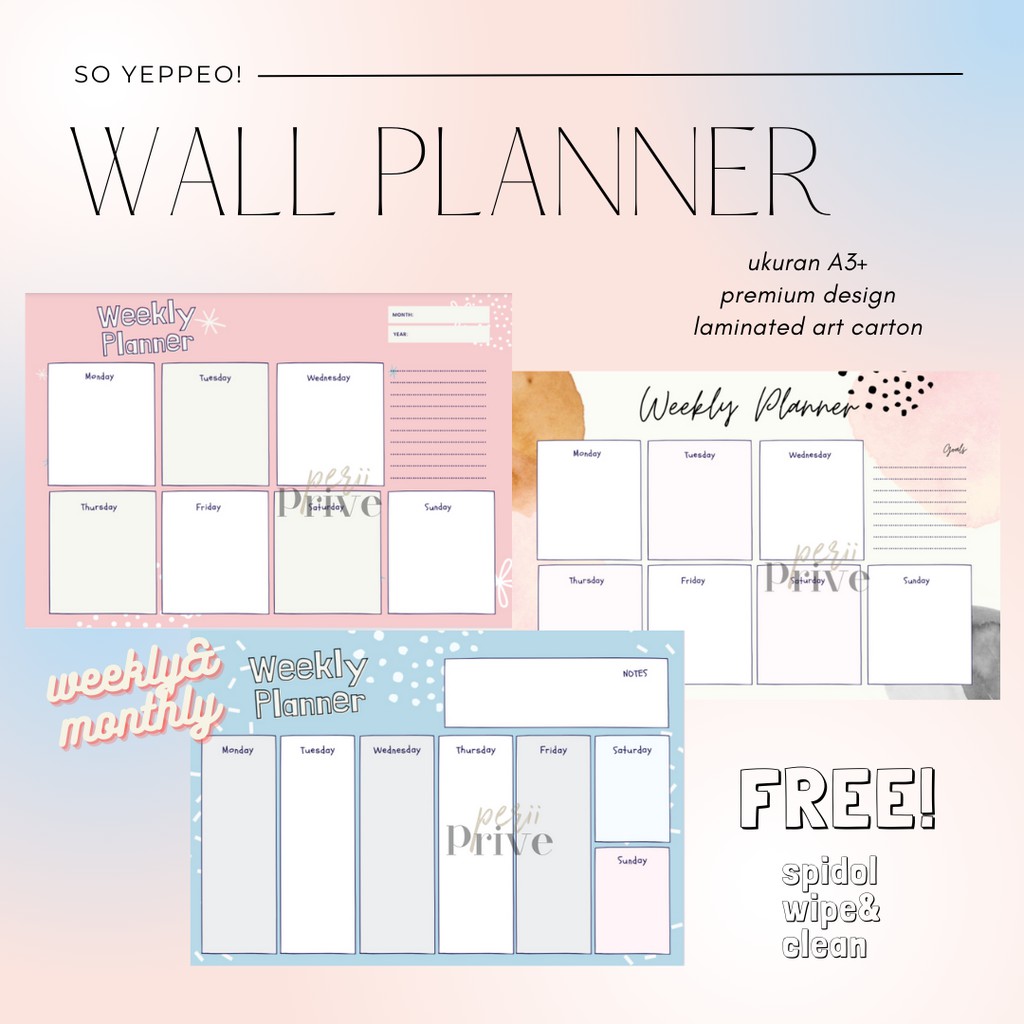

Weekly Planner Cute Series - Banyak Motif Bonus Spidol - Wipe and Clean - Wall Planner Board- Weekly Schedule- Schedule Board- MONTHLY& WEEKLY- JAKARTA
