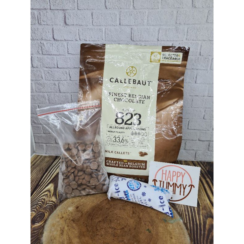 

Callebaut milk chocolate 823 33% callets coklat repack