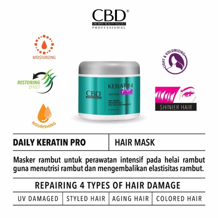 ★ BB ★ CBD Professional Keratin Pro Daily Use Hair Mask (Masker Rambut/Treatment) - 500gr - 250gr