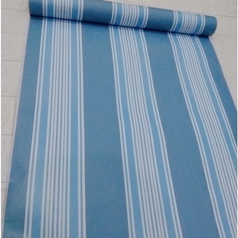 Wallpaper roll 8m x 45 cm salur biru 1 roll