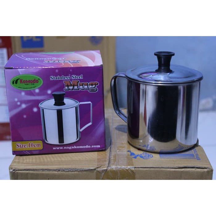 mug gelas minum stainless steel stel besi dengan tutup 