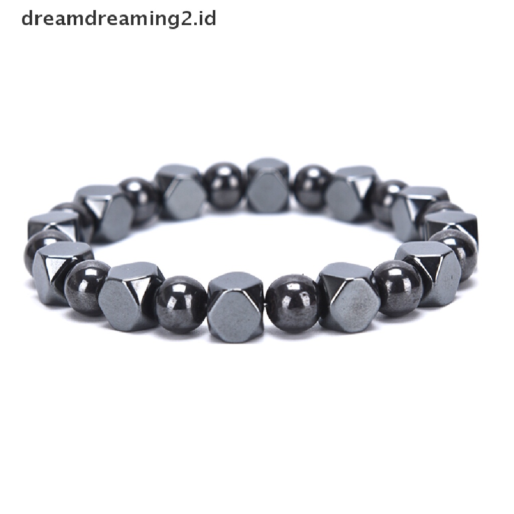 Gelang Manik-Manik Hematite Magnetik Warna Hitam Untuk Kesehatan Pria