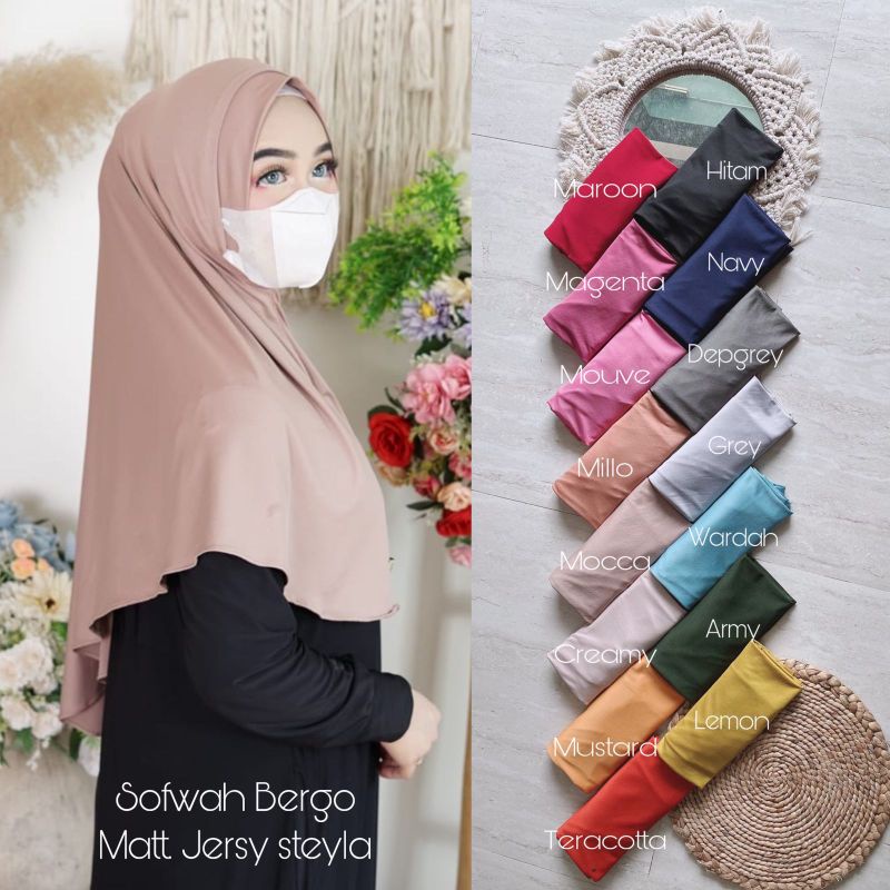 khimar Bergo Sofwah // bagian telinga bolong sefti masker &amp; henset