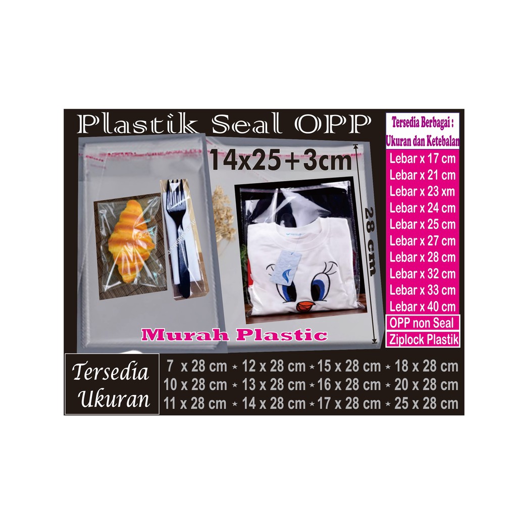 Plastik OPP 14 x 25 isi 100 pcs + lem/undangan/roti/souvenir/dll