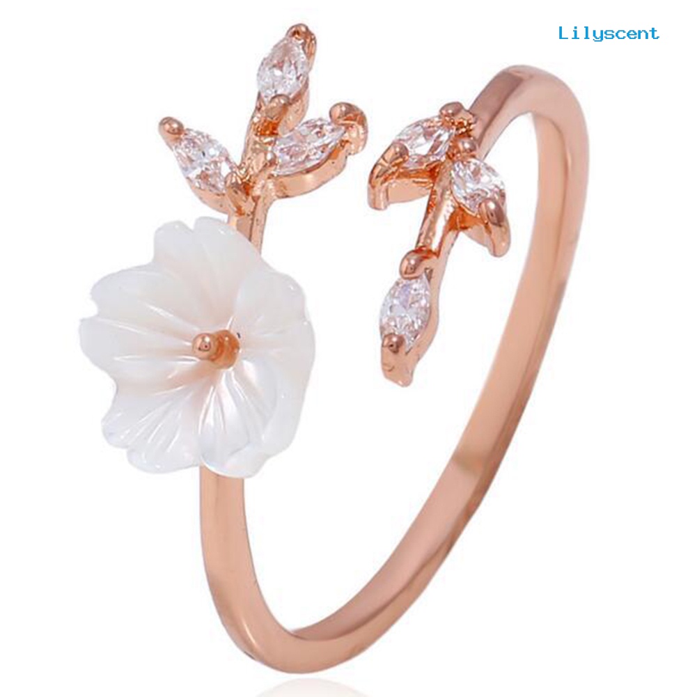 Cincin Model Terbuka Desain Cabang Bunga Bahan Alloy Aksen Berlian Imitasi Untuk Wanita