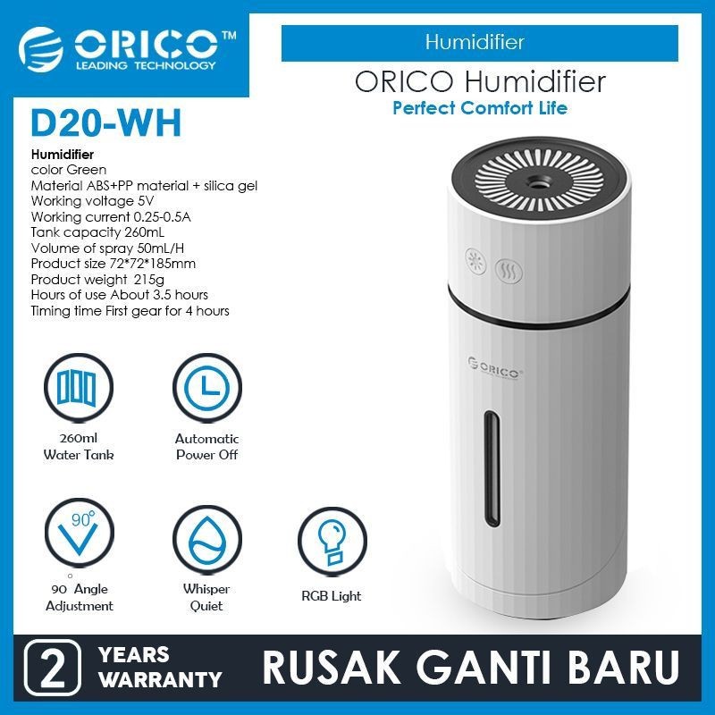 Humidifier orico usb type-c dual mode 5v 260ml Rgb automatic off water D20 D-20