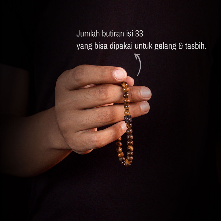 Gelang Tangan Tasbih 33 Butir Pria Wanita Keren Kekinian Batu Tiger Eye ASLI ORIGINAL Alam Kalimantan 6 mm