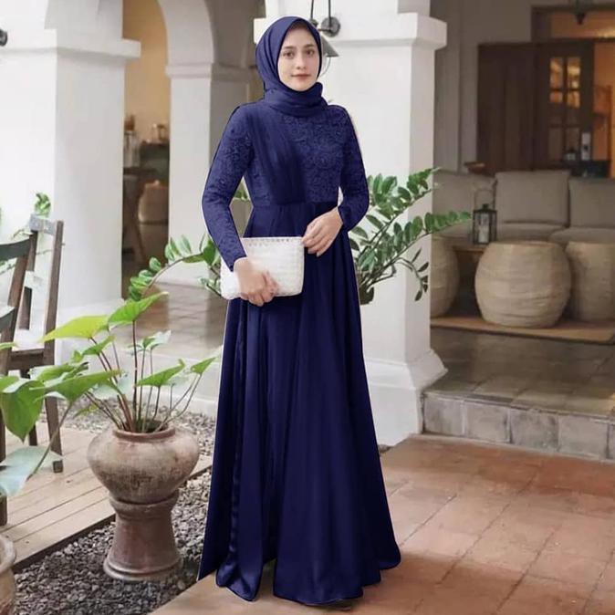 Parwaniawana_store Baju Muslimah Dress Wanita / STEVIA DRESS/ Jual Dress TerMurah - Navy