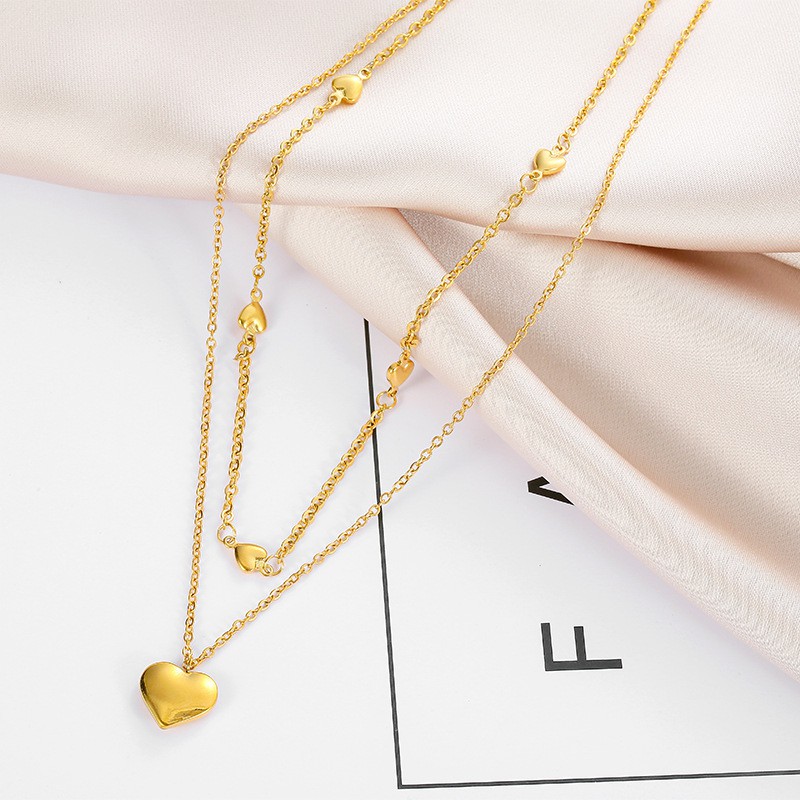 Kalung love dua layer Titanium Korea Style Wanita Anti Karat