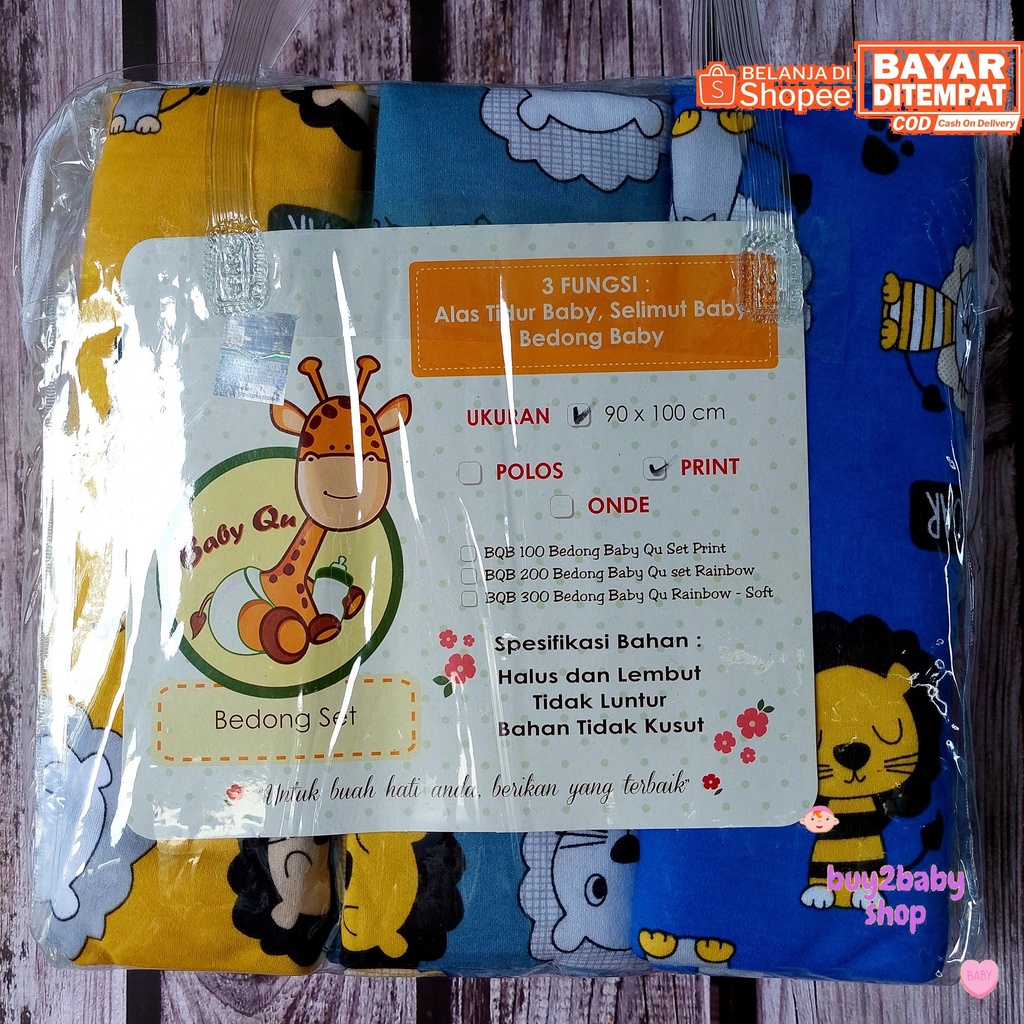 Baby Qu Bedong bayi Premium 90 x 110 cm roar series isi 3 Bedong