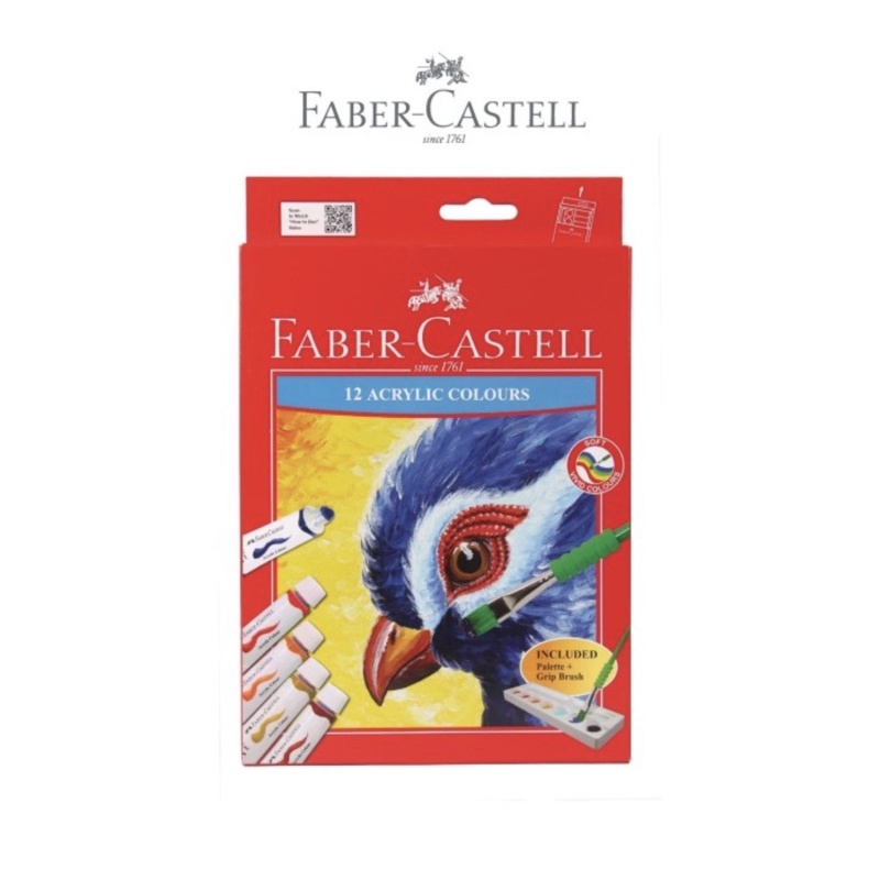 ( Set 12 Colours ) FABER CASTELL ACRYLIC TUBE 12 ML COLORING SET - FREE BRUSH - PAINTING CAT MINYAK AKRILIK