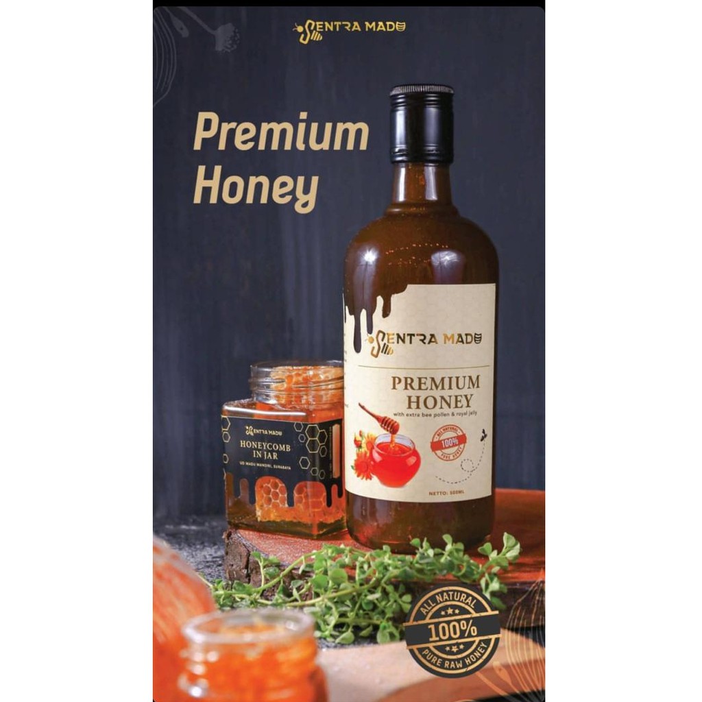 

Sentra Madu Premium Honey 500 ml (madu murni, madu asli dengan tambahan bee pollen dan royal jelly)
