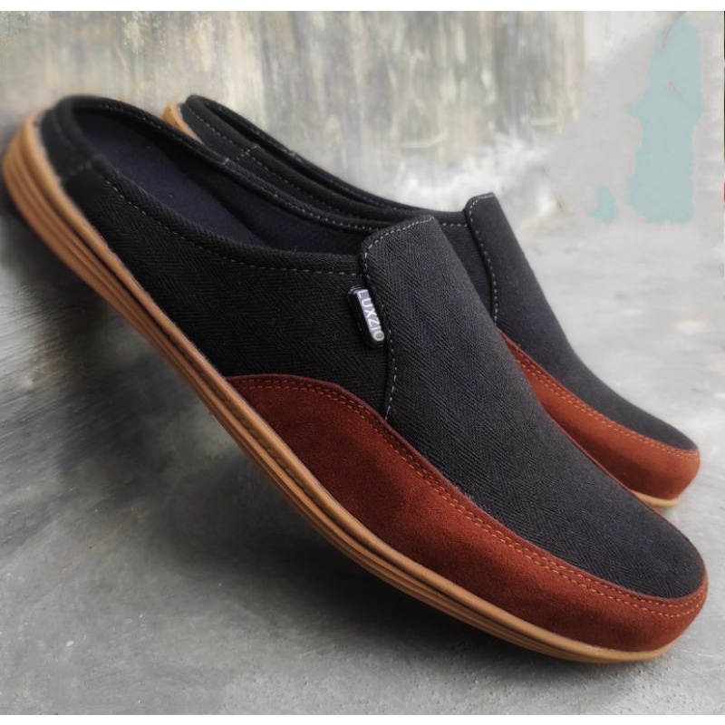 Slop Selop Bustong Pria Kulit Slip On Kasual Sintetis Kanvas Suede Kagawa Sol Karet formal Kerja Santai