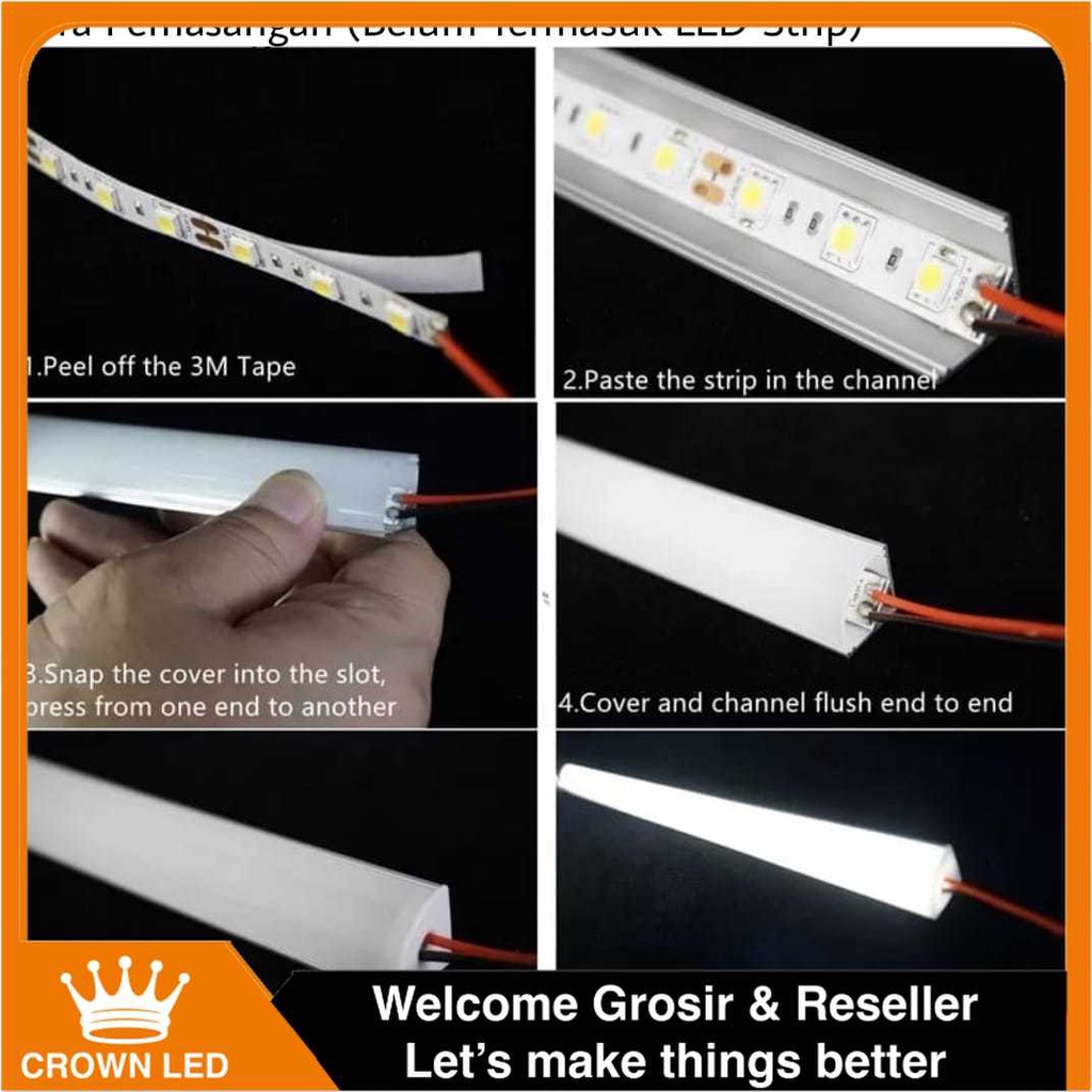 Cover Lampu Strip Led Aluminium 1 Meter Mika Bening Mika Susu Pelindung lampu Led Strip