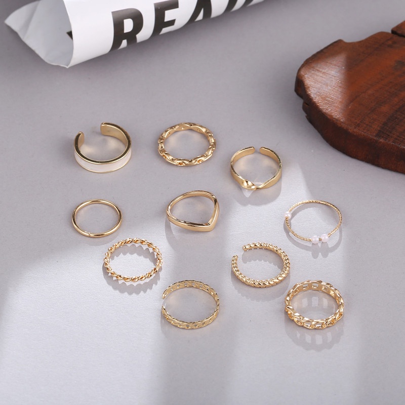 10pcs / Set Cincin Buku Jari Aneka Bentuk Warna Gold Untuk Wanita