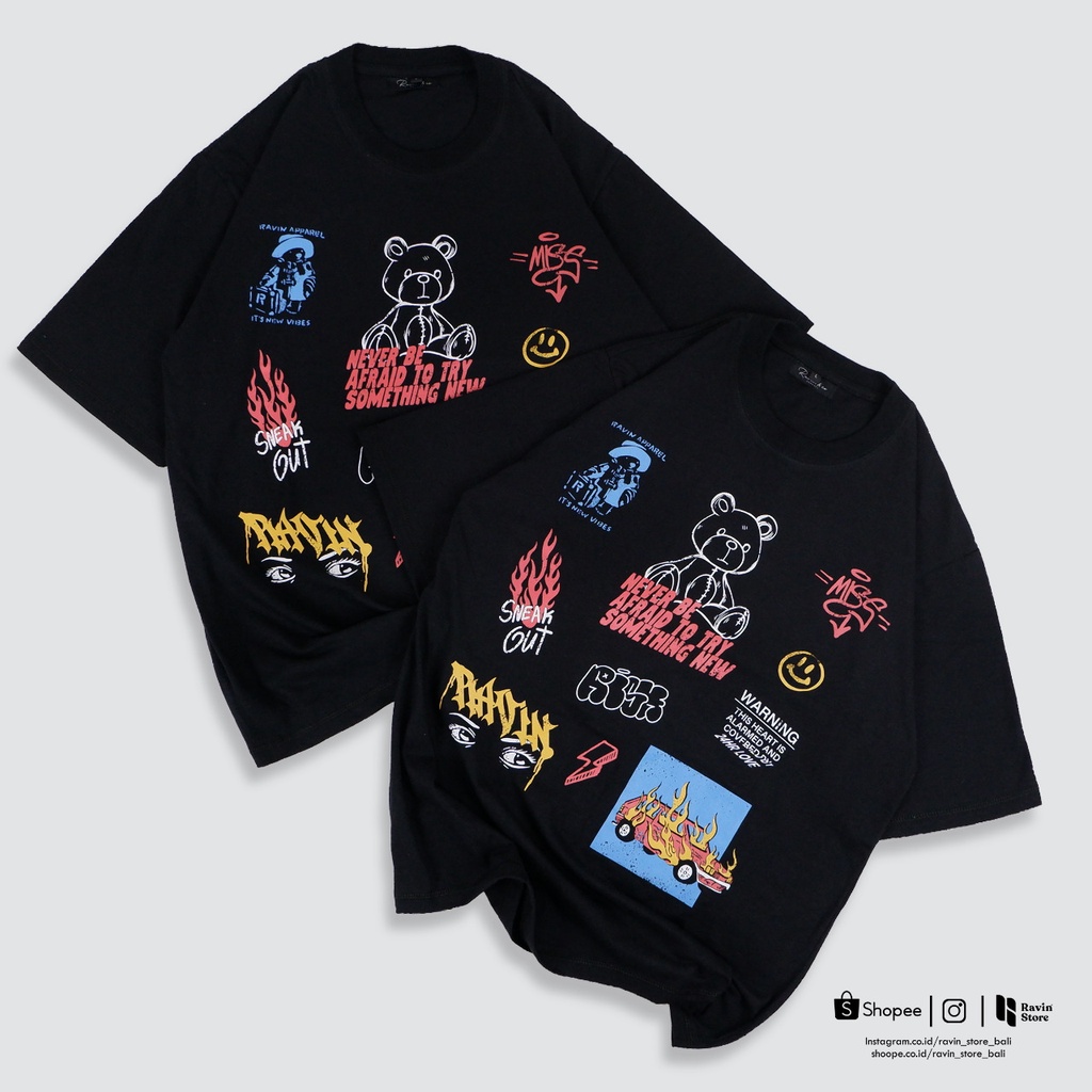 Kaos oversize motif warning | kaos atasan oversize