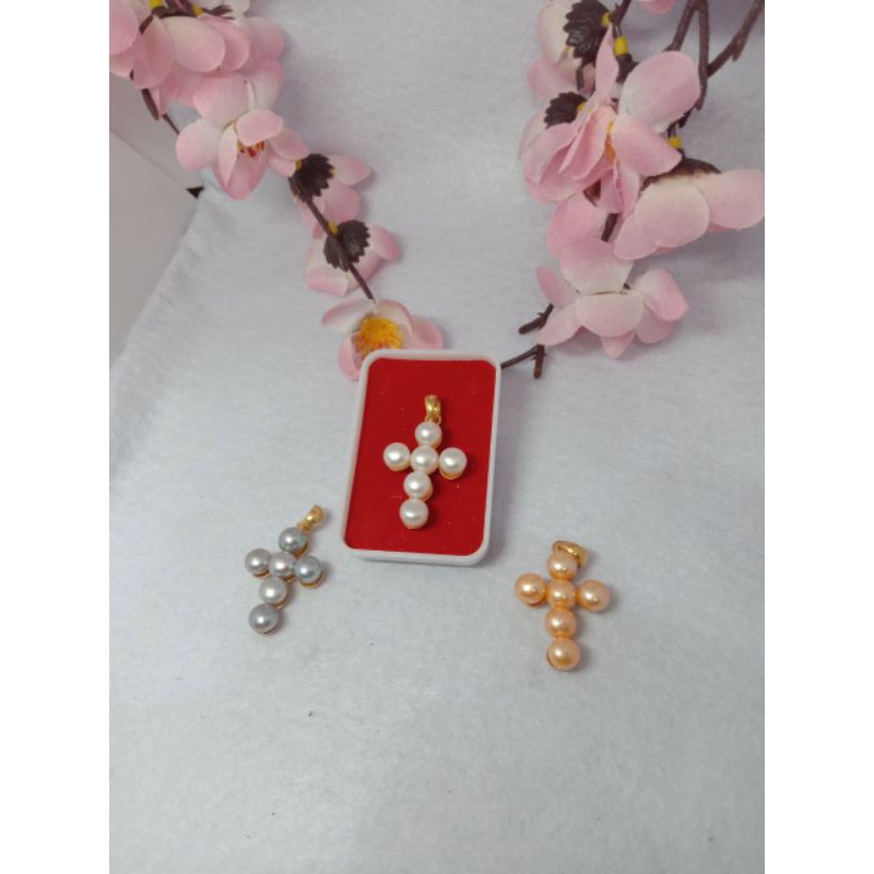 Mutiara Lombok liontin salib crum emas