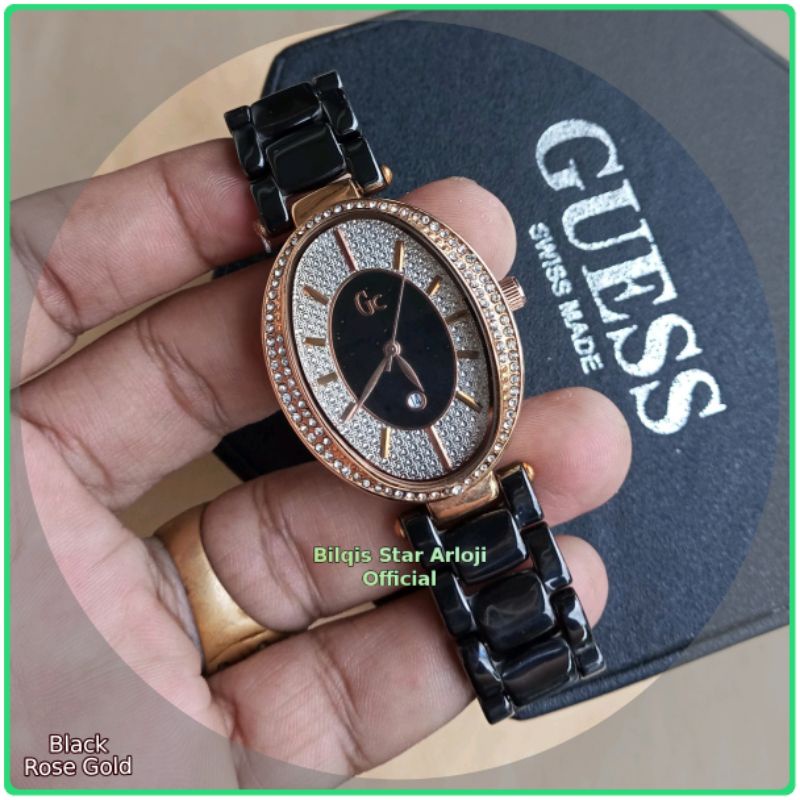Jam Tangan Wanita Guess Collection Oval GC-20600 Diamond Tali Keramik Full Blink