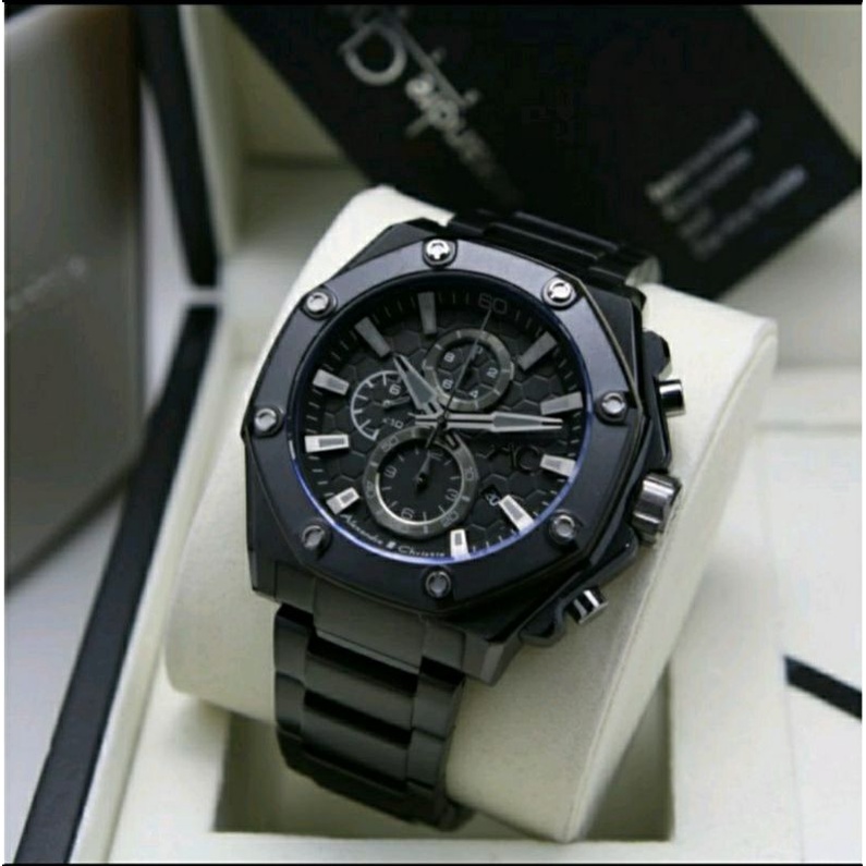 ORIGINAL GARANSI RESMI JAM TANGAN PRIA ALEXANDRE CHRISTIE CHRONO FULL BLACK RANTAI STAINLESS STEEL A