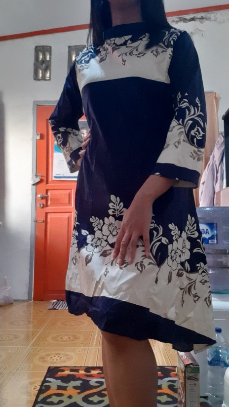 Dress Tunik Batik Lengan Panjang Bahan Katun Stretch, 214 Nv#