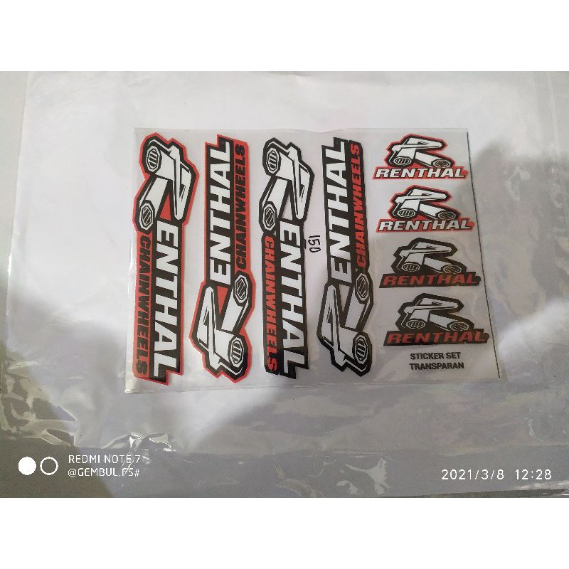 

STICKER SET RENTHAL TRANSPARAN ISI 8