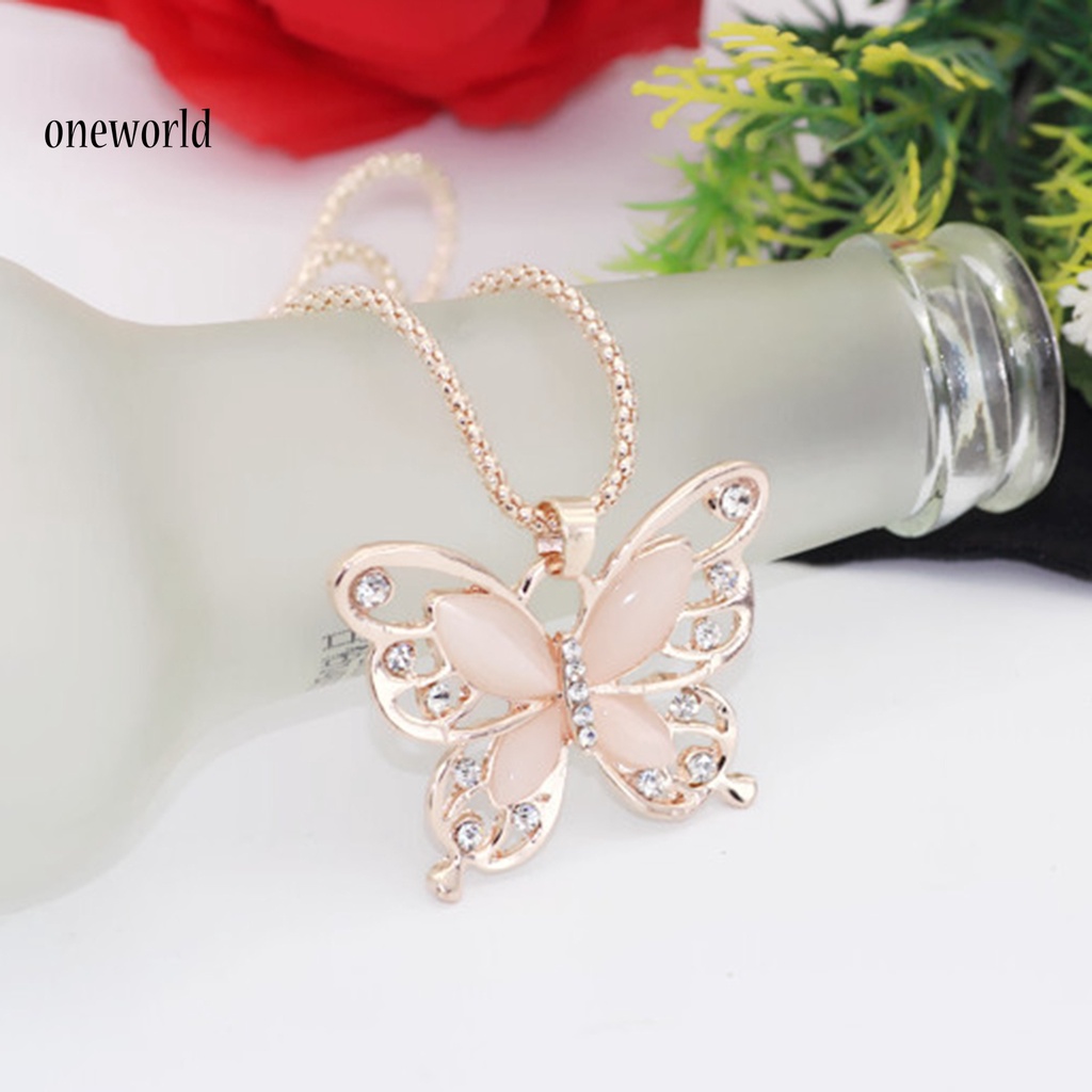 |Onwo Dress Mini Lengan Pendek Untuk Wanita| Kalung Liontin Kupu-Kupu Warna Rose Gold Aksen Berlian Imitasi Untuk Wanita