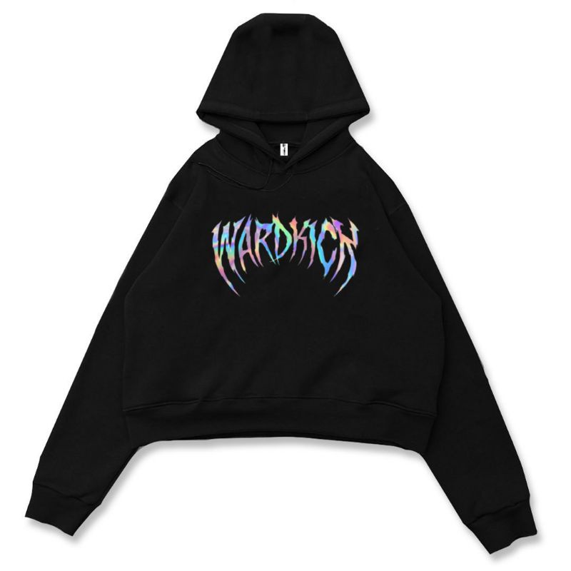 WARDKICK Hoodie Crop Unfinished Oversize Black Hologram
