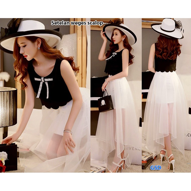 Setelan weges scalop/setelan wanita/setelan blus wanita/setelan weges wanita/rok wanita