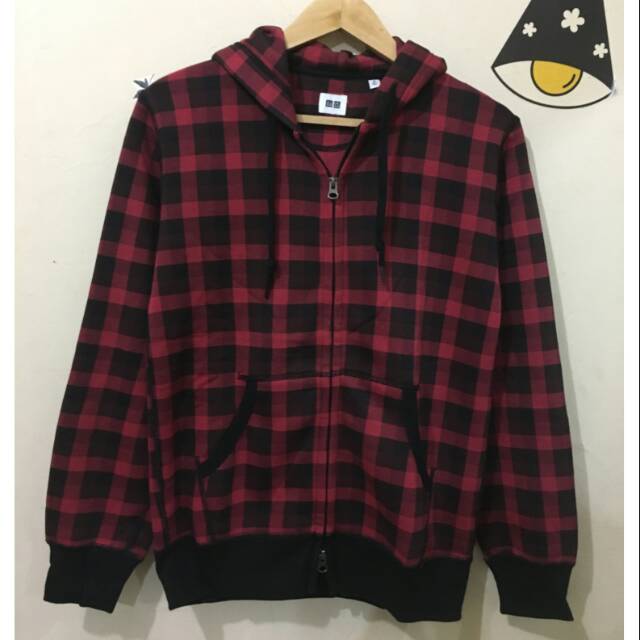 Jaket Ziphoodie Uniqlo motif kotak original vintage hoodie squares second murah
