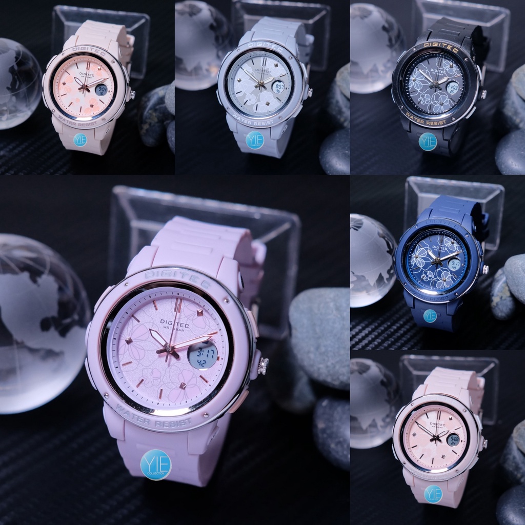 Jam Tangan Wanita Sport Fashion Motif Bunga Digitec BDA 4092 T Anti Air Original Strap Karet Pn
